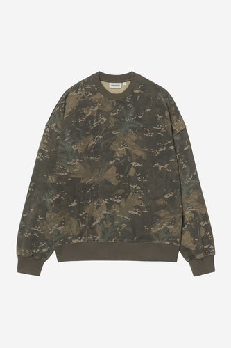 Carhartt WIP Benton Sweatshirt Camo Combi, Green, Garment dyed