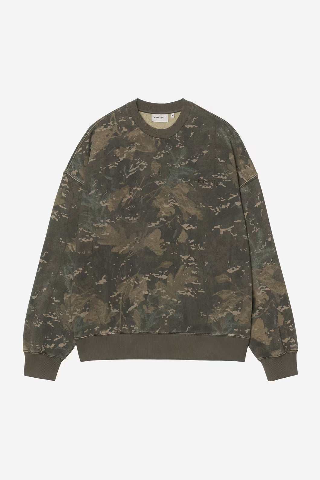 Carhartt WIP Benton Sweatshirt Camo Combi, Green, Garment dyed